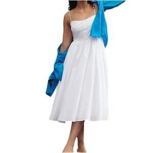 J. Crew A-line stretch cotton poplin midi dress in White 6 NWT